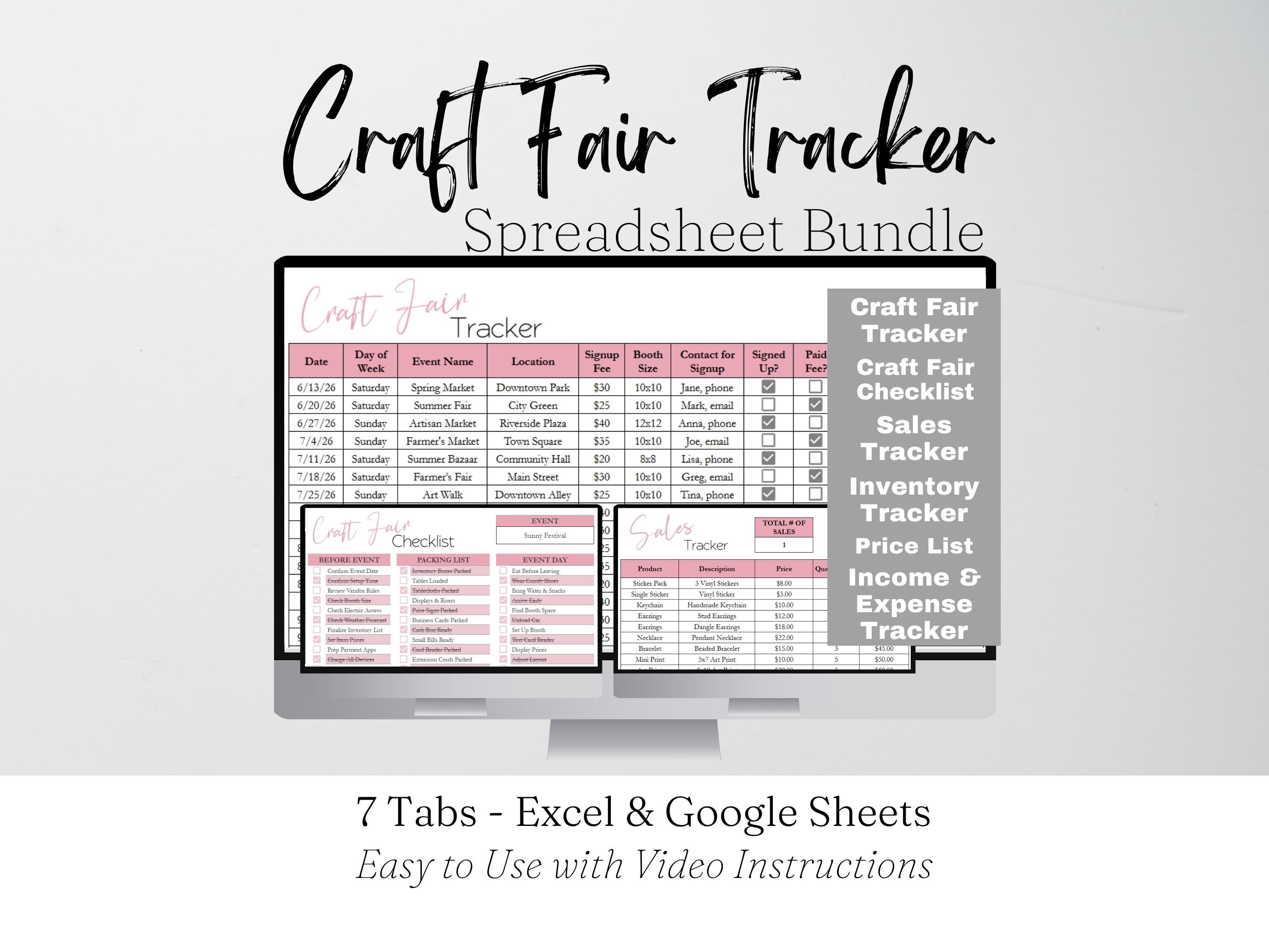 Craft Fair Tracker Bundle Google Sheets, Craft Show Planner Excel ...