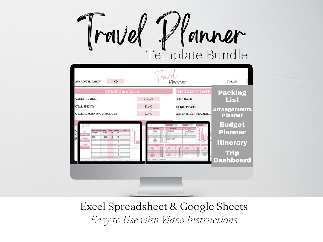 Travel Planner Template Excel, Travel Itinerary Google Doc, Digital ...