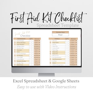 First Aid Checklist Google Sheet, First Aid Supply List, Emergency Checklist Disaster Preparation Excel Spreadsheet, First Aid Kit Checklist