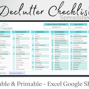 Decluttering Checklist, Decluttering List, Decluttering Guide Decluttering Planner Declutter Home Realtor Checklist Excel Spreadsheet Google
