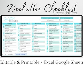 Decluttering Checklist, Decluttering List, Decluttering Guide Decluttering Planner Declutter Home Realtor Checklist Excel Spreadsheet Google