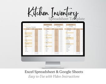 Kitchen Inventory Log, Pantry Inventory list, Food Inventory Tracker Checklist Template Google Sheets, Freezer Inventory Tracker Log Excel