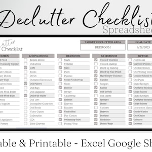 Declutter List, Home Organizer, Declutter Tracker Purge Checklist, Editable Cleaning Schedule, Decluttering Home, Declutter Excel Template