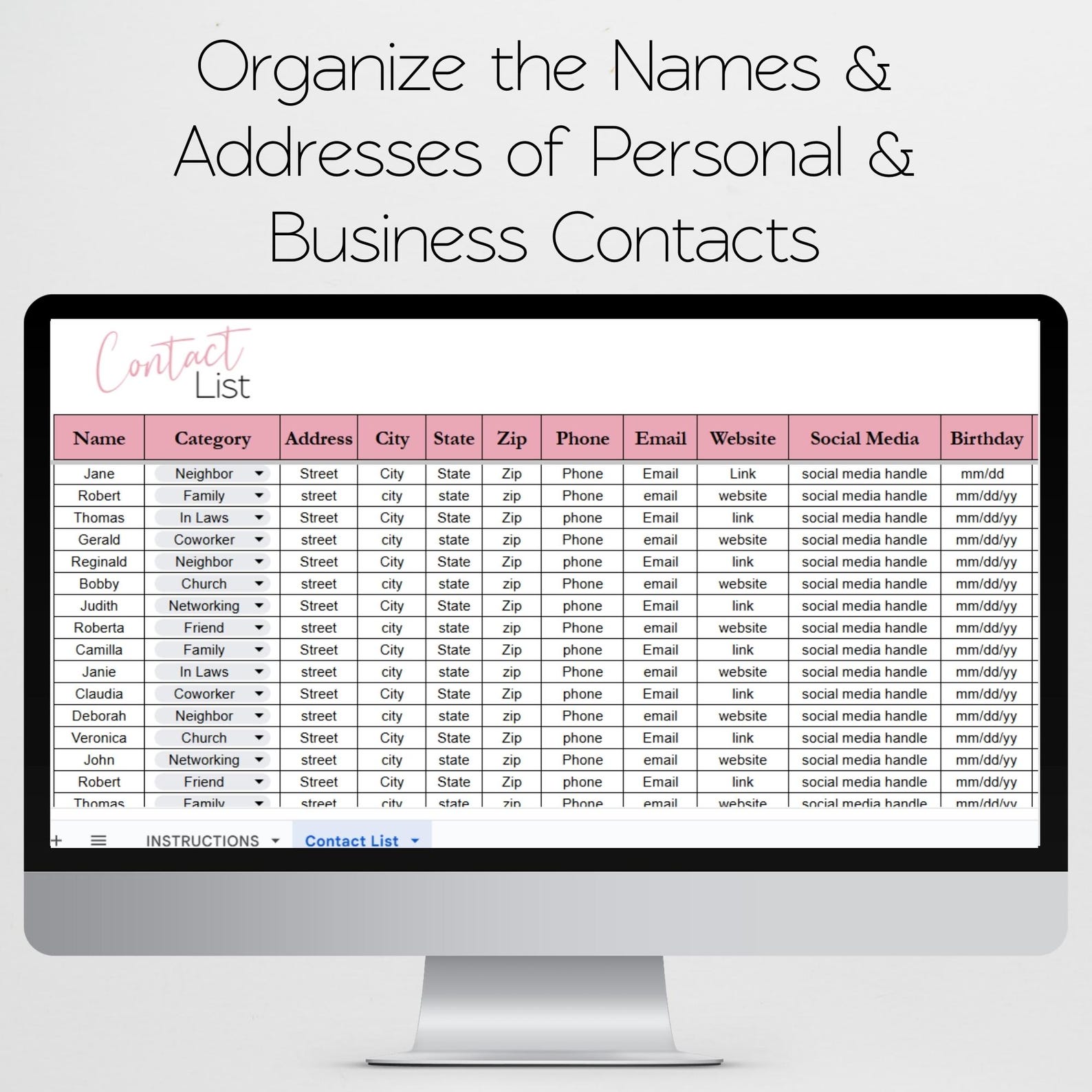 Contact List Template Excel Spreadsheet, Contact List Google Sheet ...