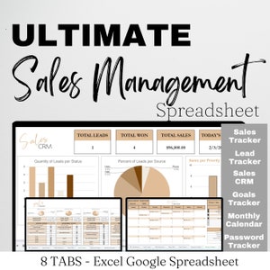 Sales Management Template Excel Spreadsheet, Sales Manager Google Sheets, Sales Tracker, Sales CRM, Sales Calendar, Lead Tracker Excel Sheet