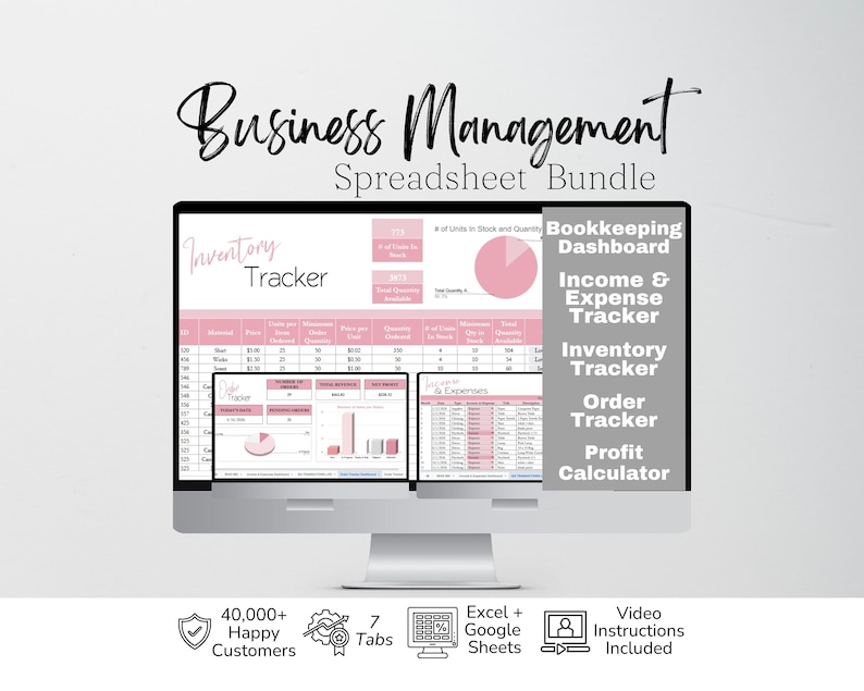 Small Business Templates Bundle Google Sheets, Business Bookkeeping Spreadsheet, Business Management Excel Inventory Tracker, Order Tracker image 1