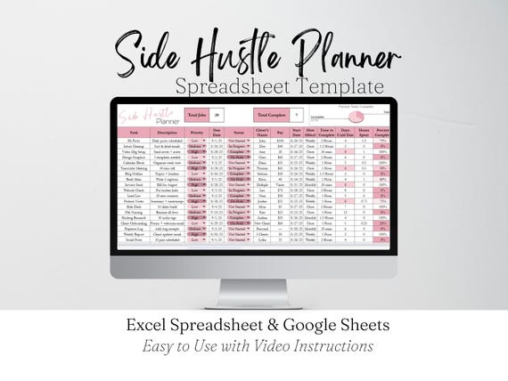 Side Hustle Planner Spreadsheet Template Google Sheets, Income Tracker Excel Spreadsheet