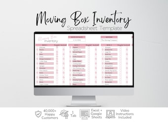 Moving Box Inventory Excel Spreadsheet, Organized Moving, Home Relocation, Storage Inventory Google Sheets, Packing and Moving Planner Sheet