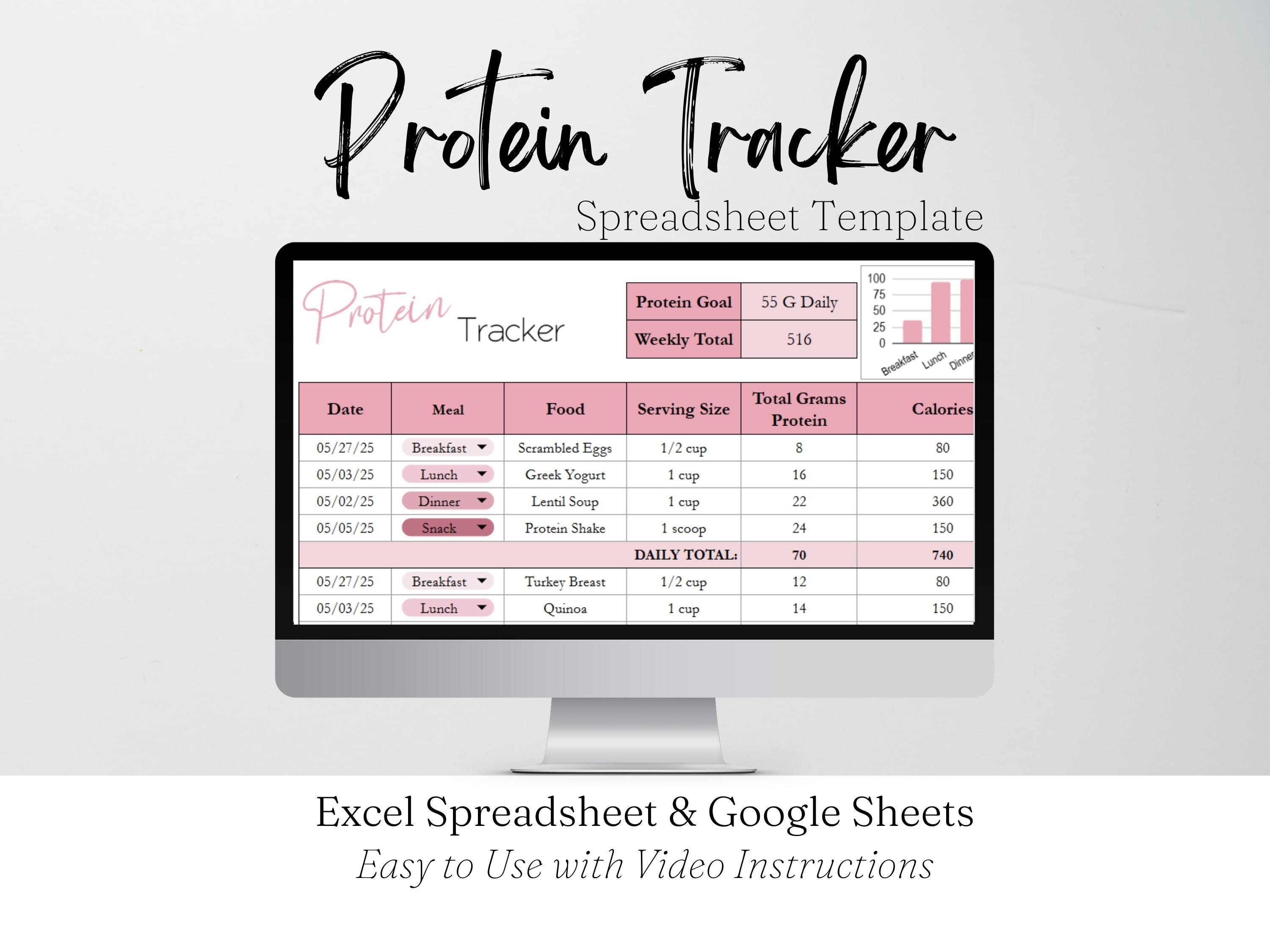Protein Tracker Template Google Sheets, Food Journal, Keto Food Diary ...