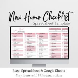 New Home Checklist Template Excel Spreadsheet, First Apartment List, New House Checklist, Apartment Checklist Google Sheets, Home Planner