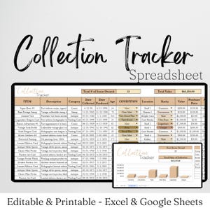 Modello di monitoraggio della collezione Foglio di calcolo Excel, Fumetti, Modellini di auto, Sport, Antichità, Giocattoli Foglio modificabile per il monitoraggio dei collezionabili Fogli Google