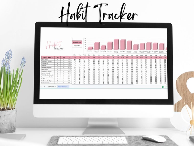 Habit Tracker Template Google Sheets Fitness Tracker Yearly Etsy