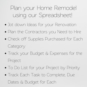 Foglio di calcolo Excel per la pianificazione della ristrutturazione della casa, miglioramento della casa, pianificazione del budget per la ristrutturazione della casa, pianificazione del progetto di interior design con Fogli Google immagine 3