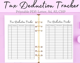 Small Business Tax Deductions Template, Tax Deduction Log, Tax Deduction Tracker, Tax Tracker Printables, Business Tax Log Printable PDF
