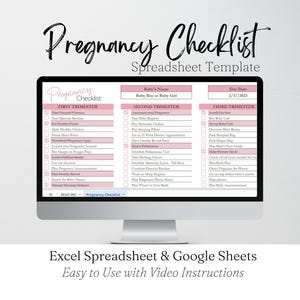 Lista de verificación de embarazo por trimestre (Hojas de cálculo de Google), Planificador de embarazo, Lista de embarazos del primer, segundo y tercer trimestre, Seguimiento de bebés para futuras mamás