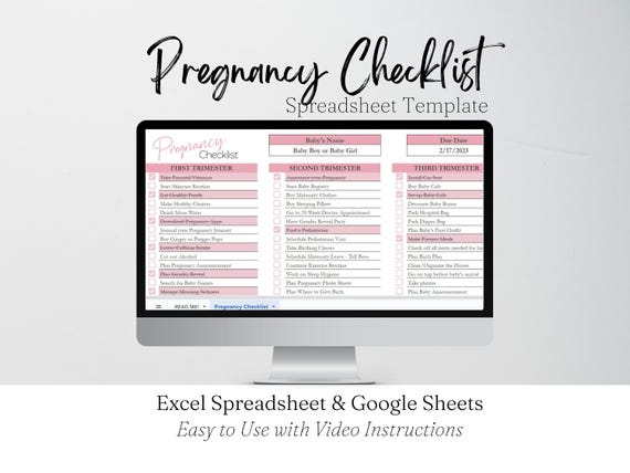 Pregnancy Checklist by Trimester Google Sheets, Pregnancy Planner, First Second Third Trimester Pregnant List, New Mom to Be Tracker Baby