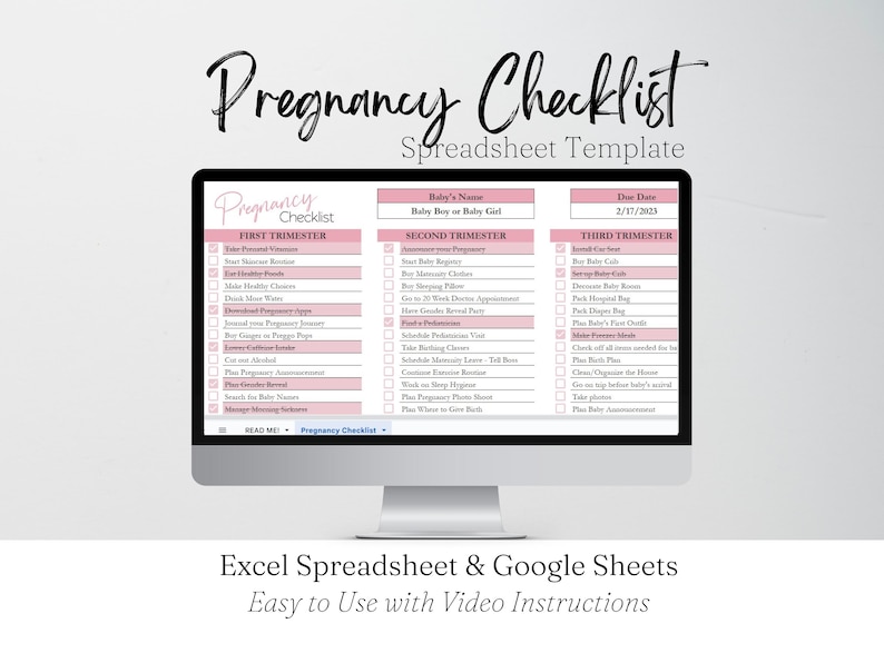 Pregnancy Checklist by Trimester Google Sheets, Pregnancy Planner, First Second Third Trimester Pregnant List, New Mom to Be Tracker Baby image 1