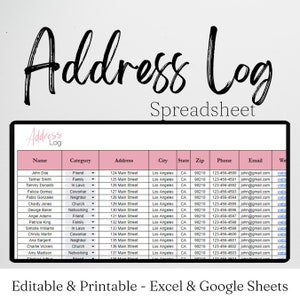 Adressen Tracker Template Excel Tabelle, Adressbuch, Adresslogbuch, Kontaktverzeichnis, Kundenliste, Notfallkontakte Google Sheets