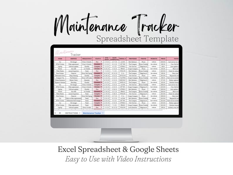Maintenance Tracker Template, Service Schedule, Machine Maintenance ...