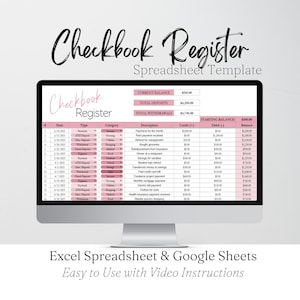 Checkbook Register Excel Spreadsheet, Digital Check Book Google Sheets Template, Spending Tracker, Bill