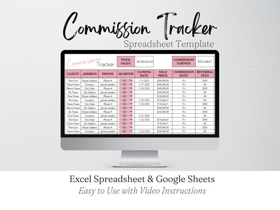 Commission Tracker Google Sheet, Sales Log Business Template, Transaction Tracker, Commission Tracking Excel Spreadsheet