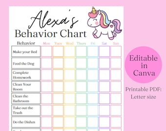 Behavior Chart for Kids Printable, Editable in Canva, Sticker Chart Chore Chart for Teens, Toddler, Preschool, Reward Chart Digital Template
