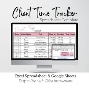 Client Time Tracker Excel Spreadsheet, Client Management Google Sheets, Work Tracker, Work Hours Tracker Project Time Tracking Log Case Mgmt