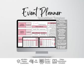 Event Planner Spreadsheet, Event Management Planner, Party Planning Template, Non Profit Event Organizer, Conference Planner, Event Business