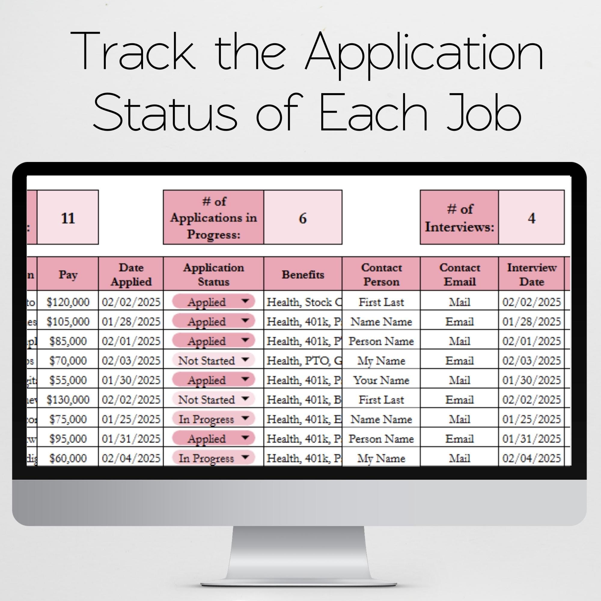 Job Application Tracker Excel Spreadsheet, Job Search Template Google ...