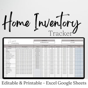 Home Inventory Tracker, Home Inventory Template, Home Inventory Checklist Home Inventory Spreadsheet Personal Property Valuables Spreadsheet