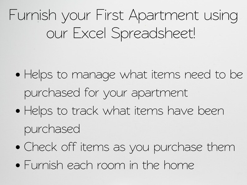 First Apartment Checklist Template Excel Spreadsheet Our Etsy