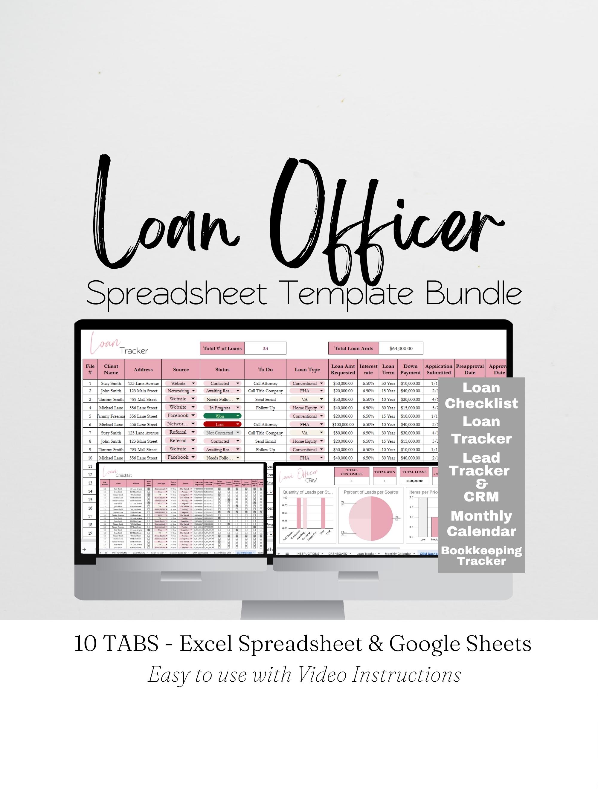 Loan Officer Template Spreadsheet Bundle, Loan Checklist Template Google Sheets, Mortgage Broker Mortgage Pipeline Tracker Excel CRM Planner