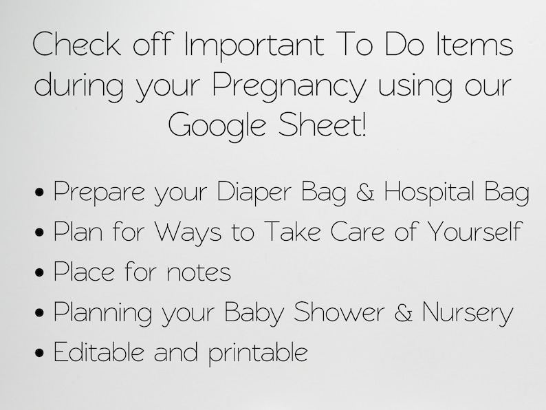 Pregnancy Checklist by Trimester Google Sheets, Pregnancy Planner, First Second Third Trimester Pregnant List, New Mom to Be Tracker Baby image 3