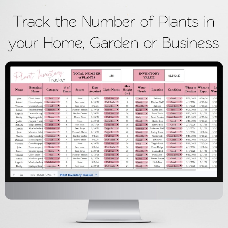 Plant Inventory Tracker Spreadsheet Template, Plant Journal, House Plant Spreadsheet Farm Management, Indoor Plants Garden Log Outdoor Plant image 2