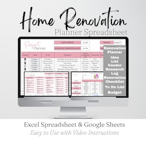 Home Renovation Planner Excel Spreadsheet, Home Improvement, Home Remodel Planner Budget, Home Project Planner Interior Design Google Sheets