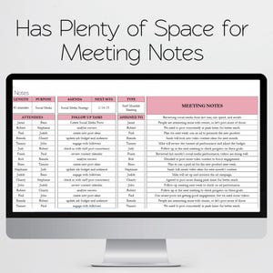 Meeting Notes Tracker, Meeting Minutes Template, Team Meeting Log, Meeting Spreadsheet, Office Notes, Note Taking Corporate Business Meeting image 2