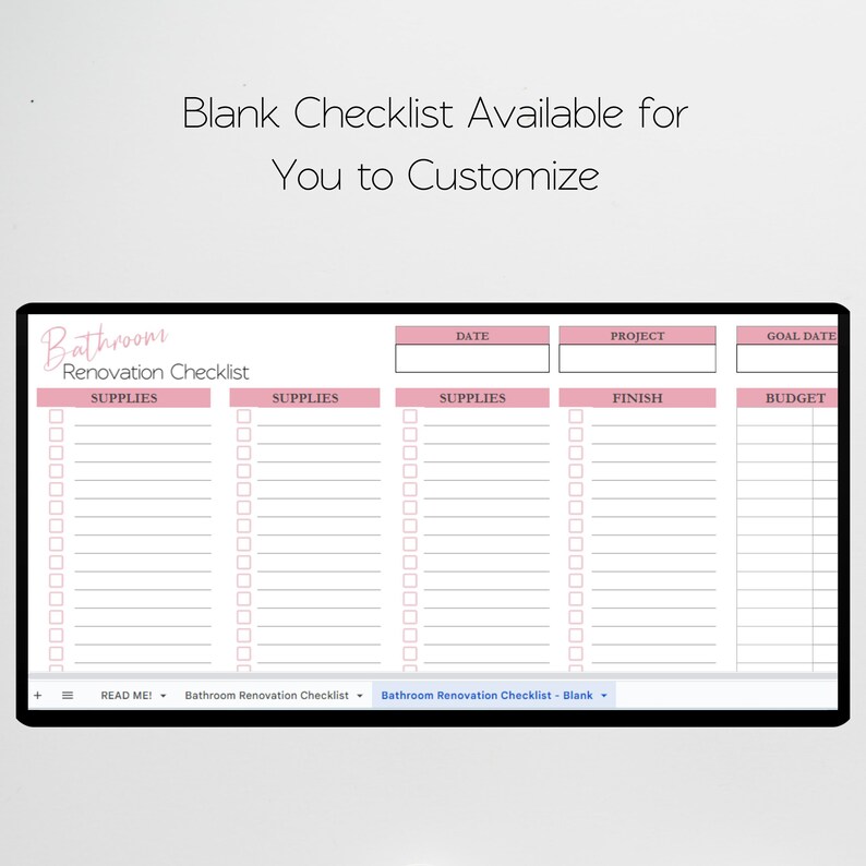 Bathroom Renovation Checklist Google Sheets, Bathroom Remodel Check List Excel Spreadsheet, Home Bath Remodel Guide Planner Template image 2