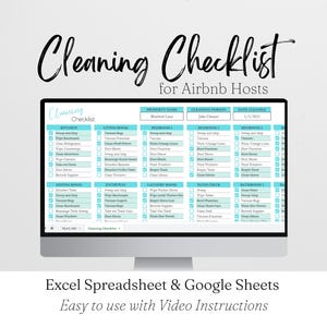Reinigungsliste für kurzfristige Mietobjekte, Checkliste für die Reinigung von Ferienunternehmungen, druckbare Reinigungsmittel, bearbeitbare Vorlage Excel Google Sheets