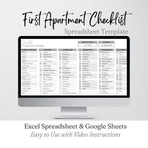 New Apartment Checklist Planner Template Excel Spreadsheet, First Apartment Furnishings List Google Sheets, Digital Checklist College Couple