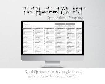 New Apartment Checklist Planner Template Excel Spreadsheet, First Apartment Furnishings List Google Sheets, Digital Checklist College Couple