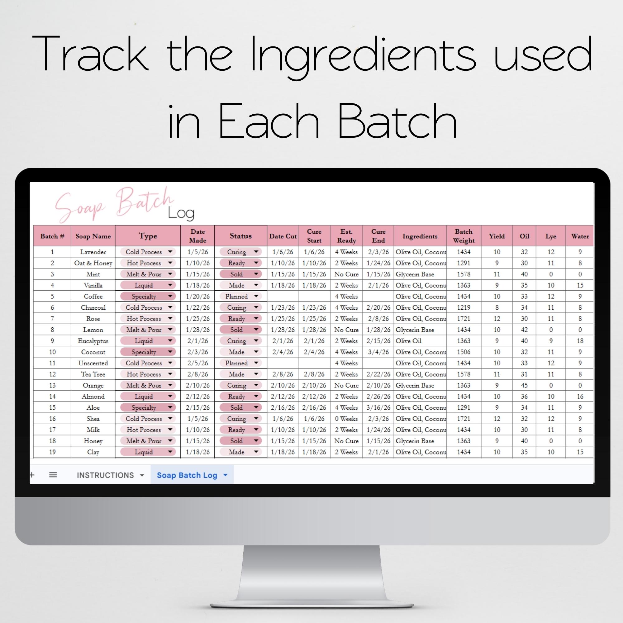 Soap Batch Log, Soap Business Template Google Sheets, DIY Soap Making Tracker, Soap Maker Batch ...