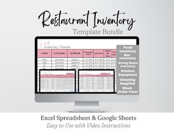 Modèle de suivi d'inventaire de restaurant Feuilles Google, modèle d'inventaire de bar, liste d'inventaire d'équipements de cuisine fournitures de restaurant Excel