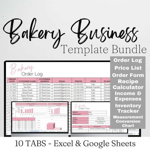 Bakery Business Plan, Bakery Spreadsheet, Bakery Order Form, Bakery Template Google Sheets, Cake Business Bundle Planer, Recipe Calculator