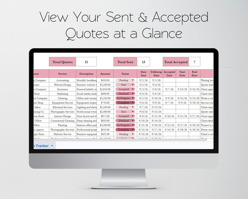 Quote Log Examples Quote Tracker Template | Estimate Tracker | Bid Tracker | Business ...
