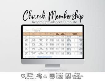 Church Directory Template Excel Spreadsheet, Church Membership List, Church Roster Template Log, Church Members Google Sheets