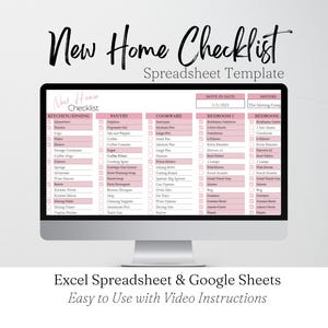New Home Checklist Template Excel Spreadsheet, First Apartment List, New House Checklist, Apartment Checklist Google Sheets, Home Planner