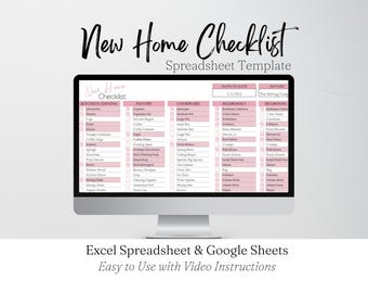 New Home Checklist Template Excel Spreadsheet, First Apartment List, New House Checklist, Apartment Checklist Google Sheets, Home Planner
