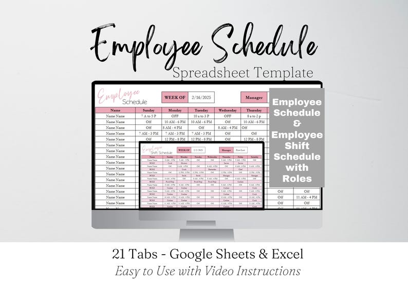 Mitarbeiter Stundenplan Template Google Sheets, Wochenplaner, Schichtplan, Arbeitsplaner Planer Personaleinsatzplaner Scheduling Template Excel Bild 1
