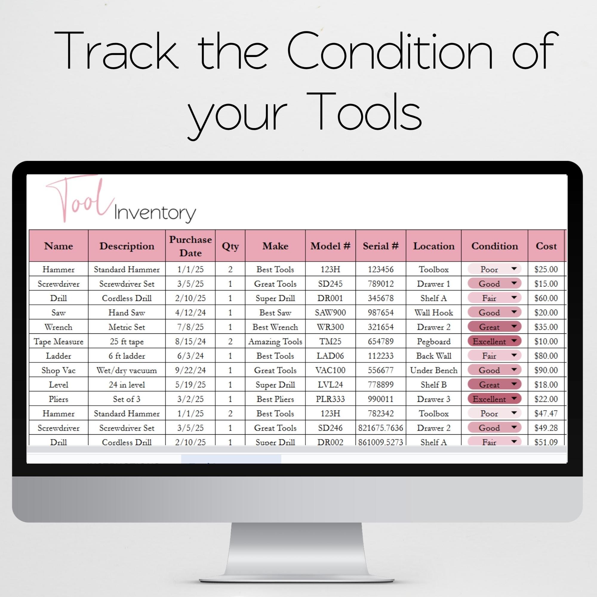 Tool Inventory Log, Garage Organization, Tools Tracker Inventory ...