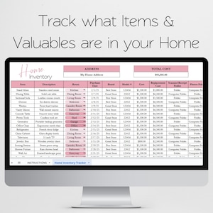 Home Inventory Template, Home Inventory Checklist, Home Inventory Spreadsheet Home Inventory tracker Personal Property Valuables Spreadsheet image 2